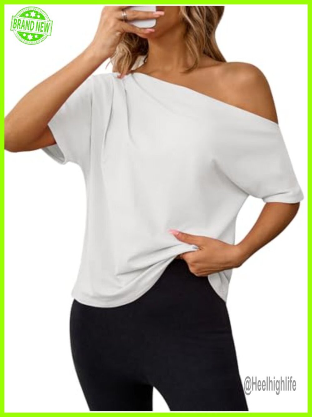 Womens Off Shoulder Pleated Short Sleeve Top Asymmetric Ruched